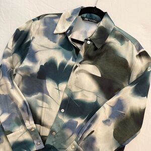 Zara Blue and Cream Patterned Shirt